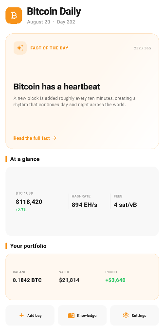 Ekran główny aplikacji Bitcoin Companion